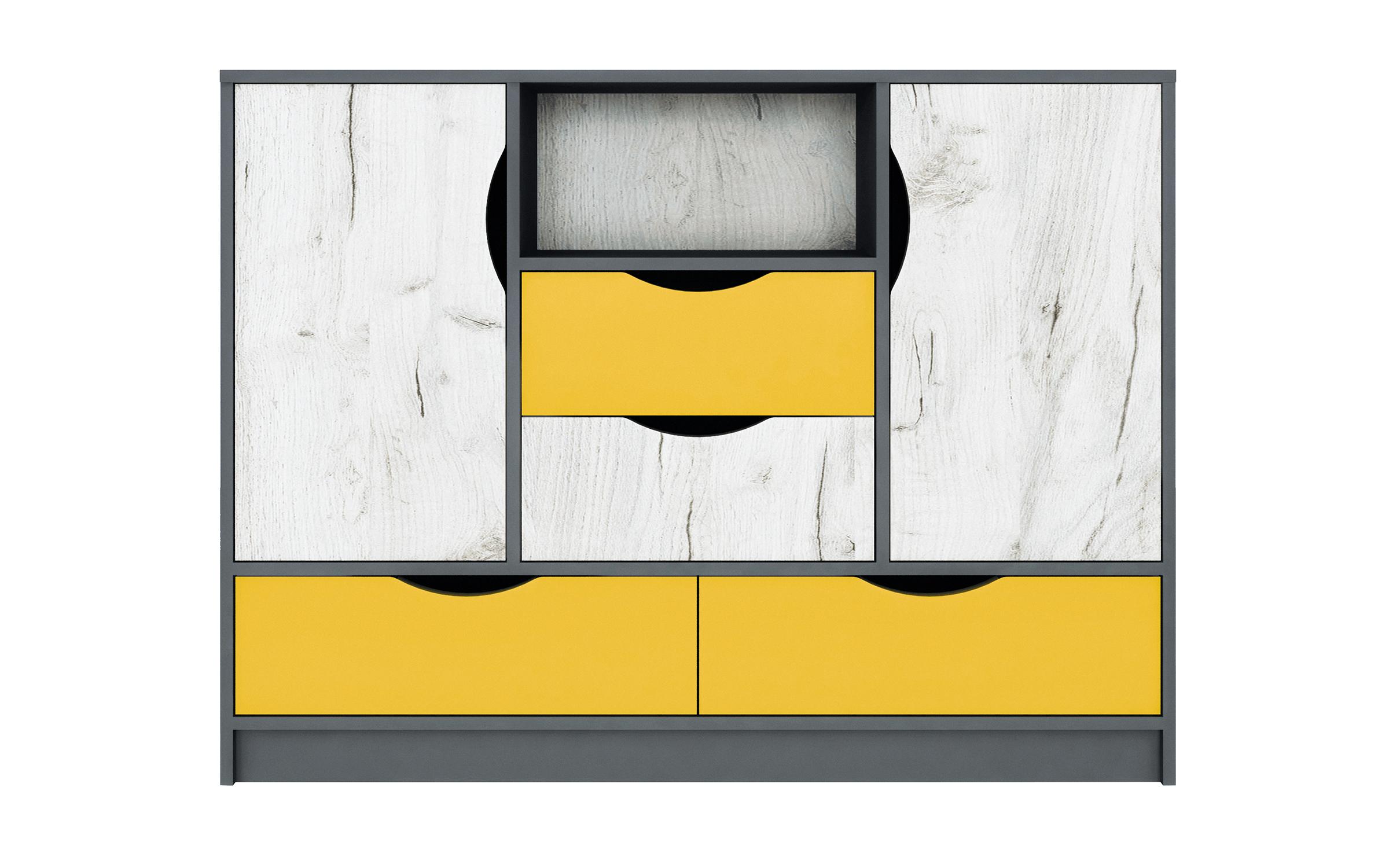 Комод Артис, серый графит + дуб крафт белый + желтый  1